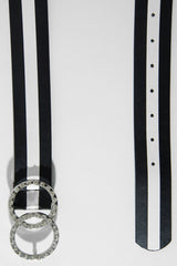 Black White Diamante Double Circle Buckle Belt - Catheryn-Belts
