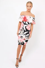 Black & White Floral Bardot dress - Martina-Dresses