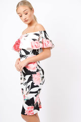 Black & White Floral Bardot dress - Martina-Dresses