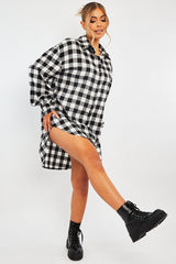 Black White Gingham Check Shirt Dress - Chesca-Dresses