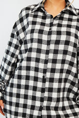 Black White Gingham Check Shirt Dress - Chesca-Dresses