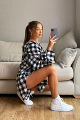 Black White Gingham Check Shirt Dress - Chesca-Dresses