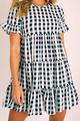 Black White Green Check Tiered Smock Dress - Ossie-Dresses