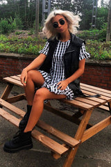 Black White Green Check Tiered Smock Dress - Ossie-Dresses