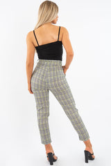 Black White Green Houndstooth Belted Trouser - Xiara-Trousers