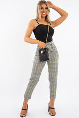 Black White Green Houndstooth Belted Trouser - Xiara-Trousers
