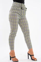 Black White Green Houndstooth Belted Trouser - Xiara-Trousers