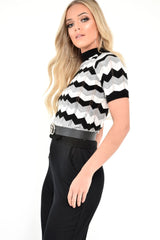 Black White Grey Chevron Knit Top - Rosaleah-Knitwear