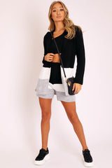 Black White Grey Knitted Shorts and Hooded Cardigan Co-ord - Kyrie-Cardigans