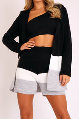 Black White Grey Knitted Shorts and Hooded Cardigan Co-ord - Kyrie-Cardigans