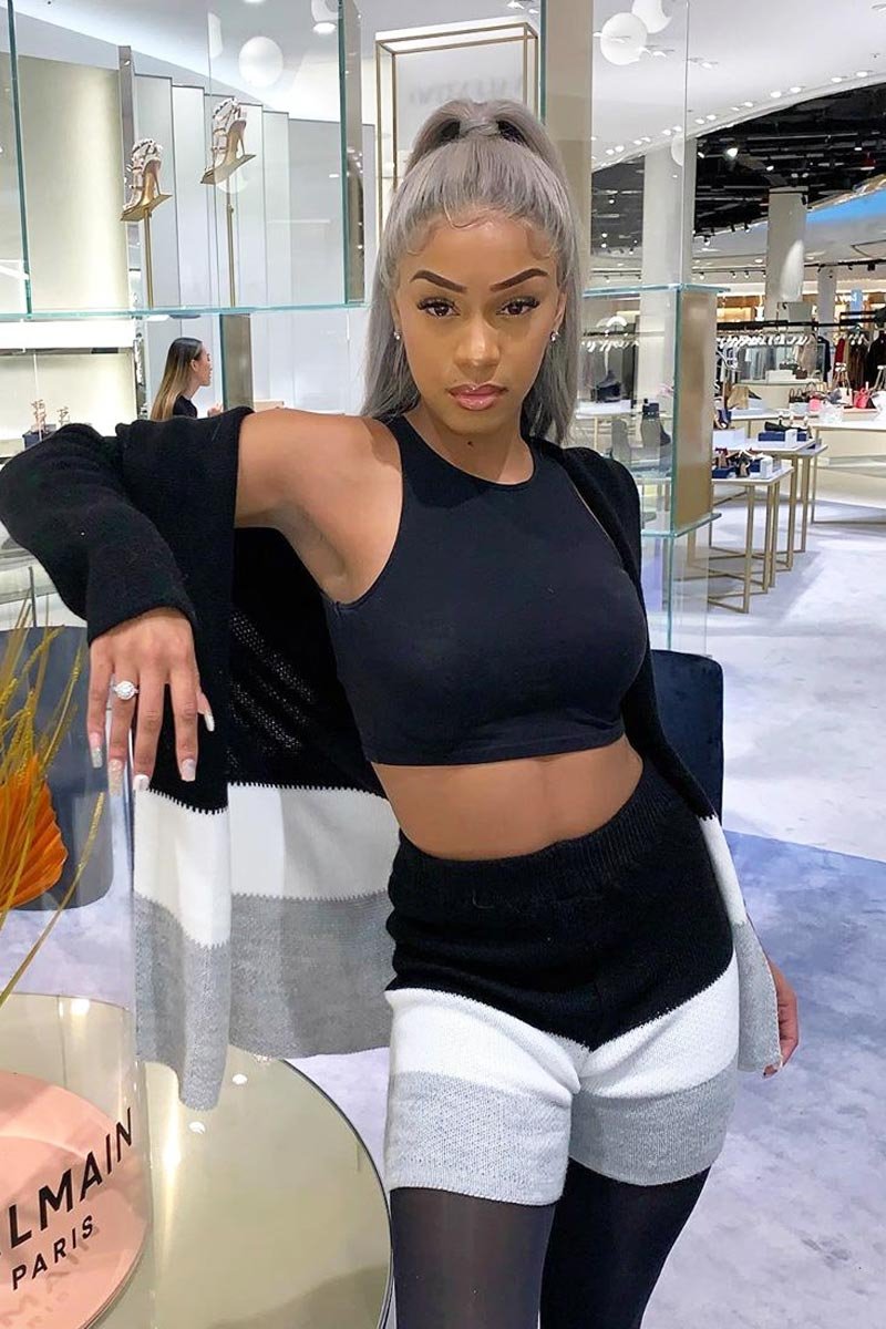 Black White Grey Knitted Shorts and Hooded Cardigan Co-ord - Kyrie-Cardigans