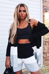Black White Grey Knitted Shorts and Hooded Cardigan Co-ord - Kyrie-Cardigans