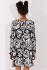 Black & White Halloween Sugar Skull Swing Dress - Calavera-Dresses