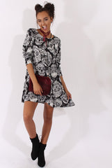 Black & White Halloween Sugar Skull Swing Dress - Calavera-Dresses