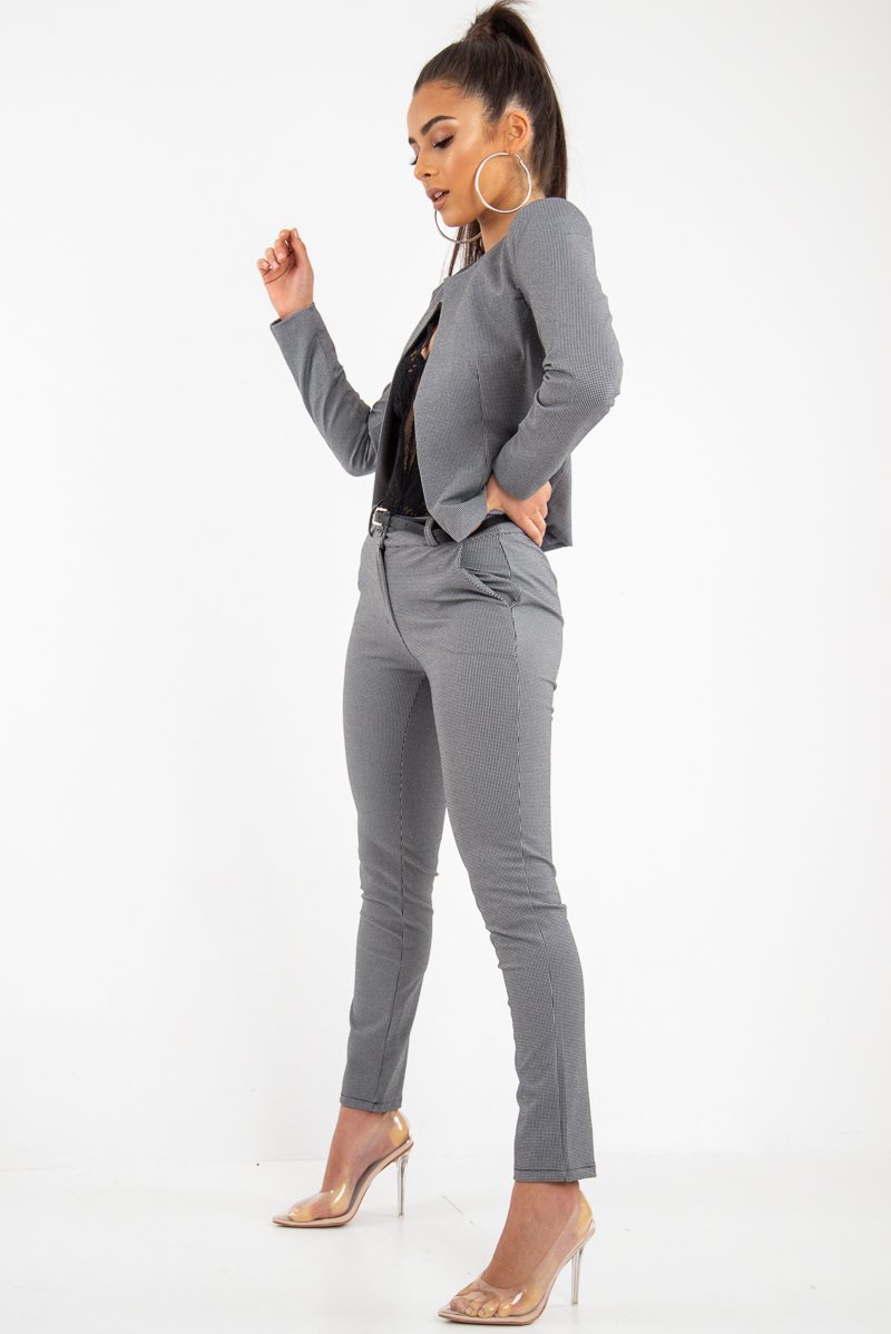 Black White Houndstooth Blazer Trousers Co-Ord - Kalese-Co-ords