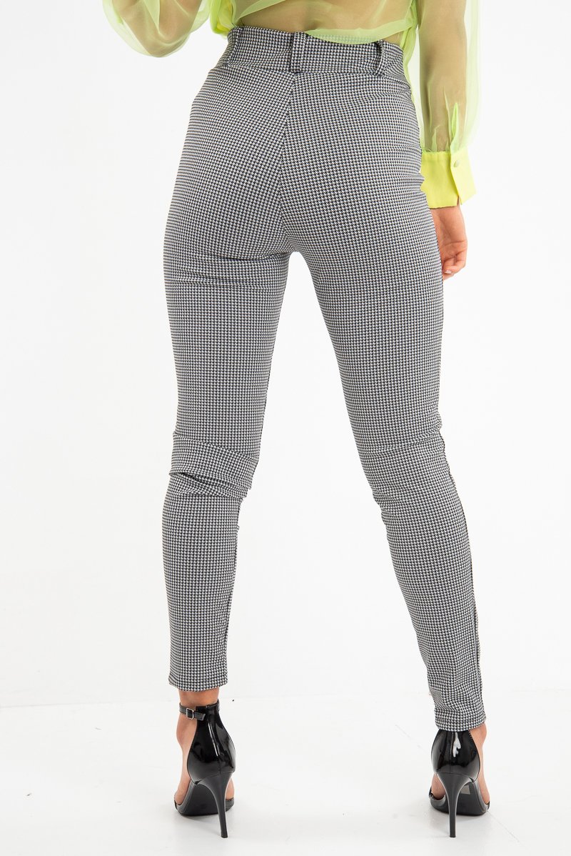Black White Houndstooth Button Front Trousers - Isabelle-Trousers