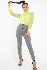 Black White Houndstooth Button Front Trousers - Isabelle-Trousers