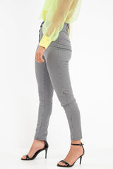 Black White Houndstooth Button Front Trousers - Isabelle-Trousers