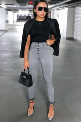 Black White Houndstooth Button Front Trousers - Isabelle-Trousers