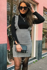 Black White Houndstooth Crepe Ruffle Dress - Maisy-Dresses