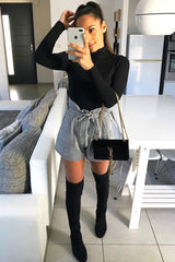 Black White Houndstooth Paper Bag Waist Shorts - Rhyla-Shorts