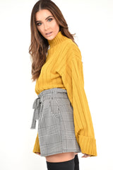 Black White Houndstooth Paper Bag Waist Shorts - Rhyla-Shorts