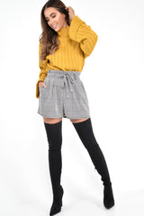 Black White Houndstooth Paper Bag Waist Shorts - Rhyla-Shorts