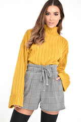 Black White Houndstooth Paper Bag Waist Shorts - Rhyla-Shorts