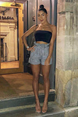 Black White Houndstooth Paper Bag Waist Shorts - Rhyla-Shorts