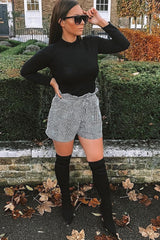 Black White Houndstooth Paper Bag Waist Shorts - Rhyla-Shorts