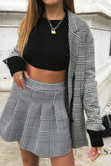 Black White Houndstooth Pleated Mini Skirt - Nyonna-Skirts