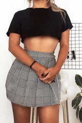 Black White Houndstooth Pleated Mini Skirt - Nyonna-Skirts