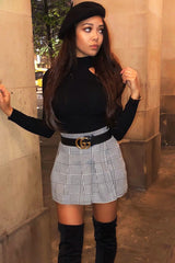 Black White Houndstooth Pleated Mini Skirt - Nyonna-Skirts