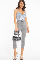 Black White Houndstooth Tie Waist Straight Leg Trousers - Sylvi-Trousers