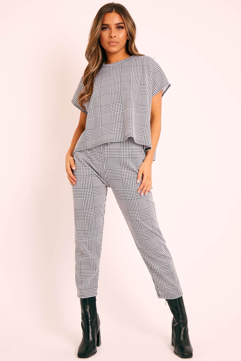 Black White Houndstooth Top Trouser Co-ord - Aariona-Co-ords