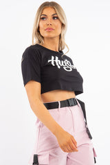 Black White Hustle Slogan Crop T Shirt - Brienna-Crop Tops
