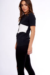 Black & White Lace Up Ribbed T-Shirt - Claudie-Tops