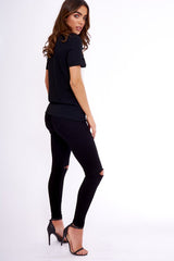 Black & White Lace Up Ribbed T-Shirt - Claudie-Tops