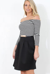 Black & White Off The Shoulder Skater Dress - Jacqui-Dresses