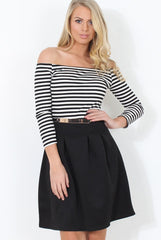 Black & White Off The Shoulder Skater Dress - Jacqui-Dresses