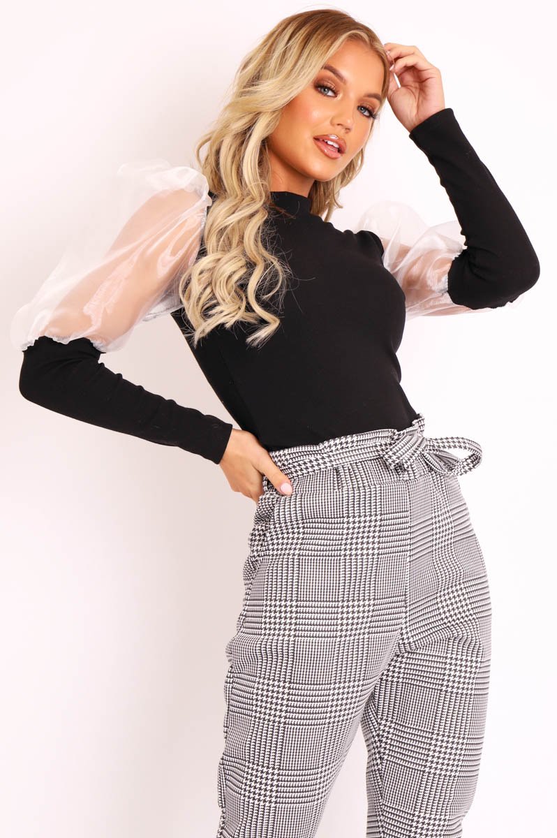 Black White Organza Half Puff Sleeve Top - Isla-Tops