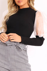 Black White Organza Half Puff Sleeve Top - Isla-Tops