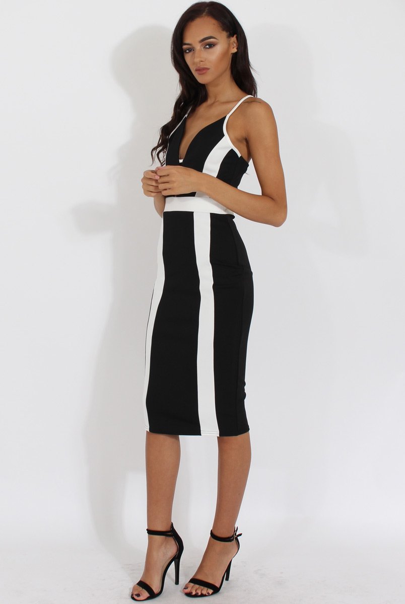 Black & White Panelled Midi Dress - Unity-Dresses