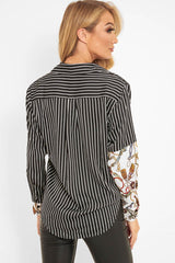 Black White Pinstripe Chain Print Insert Shirt - Georgena-Shirts