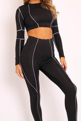 Black White Piped Crop Top Legging Co-ord - Deona-Co-ords