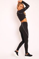 Black White Piped Crop Top Legging Co-ord - Deona-Co-ords