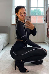 Black White Piped Crop Top Legging Co-ord - Deona-Co-ords