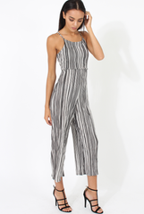 Black & White Pleated Tie back Jumpsuit- Dublin-Jumpsuits