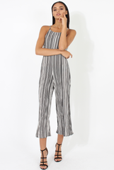 Black & White Pleated Tie back Jumpsuit- Dublin-Jumpsuits