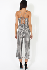 Black & White Pleated Tie back Jumpsuit- Dublin-Jumpsuits
